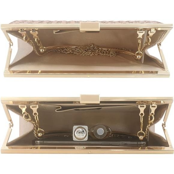 METAL Top-Handle Women Evening Clutch Champaign - Picture 7 of 7